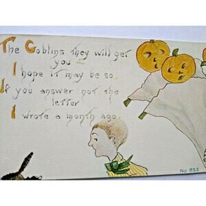 Antique Halloween Postcard Goblins Will Get You Series 855 FA Owen Unused AMC